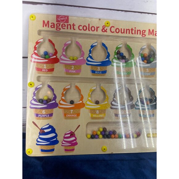 Wooden Magnetic Color & Counting Maze Toy - 10 Colorful Ice Cream Cones Educatio - Picture 4 of 6